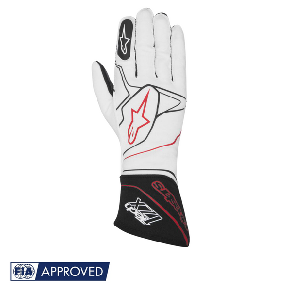 Guantes Alpinestars Racing Tech 1ZX Blanco/Negro/Rojo |  FIA 8856-2000